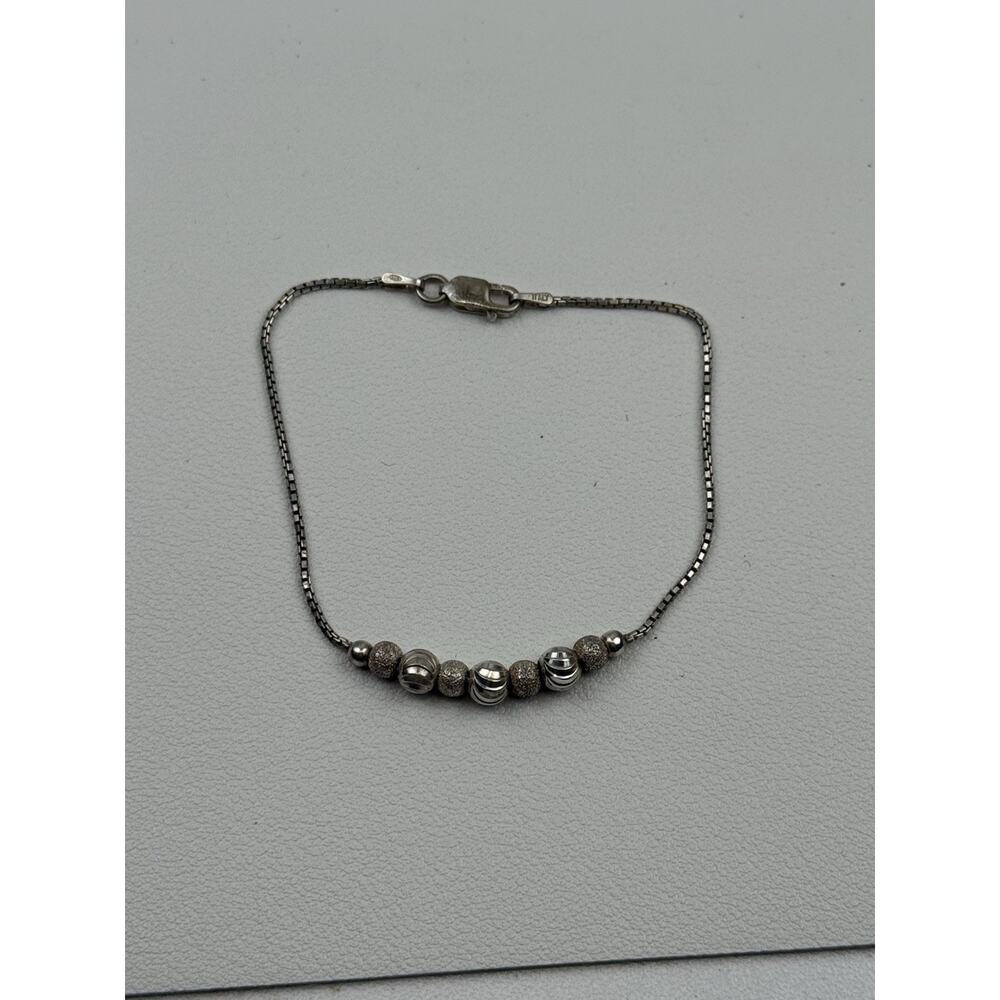 Ball Bead Centers Sterling Silver Box Chain Necklace 15-7/8 & Bracelet 7" Italy - Picture 3 of 16